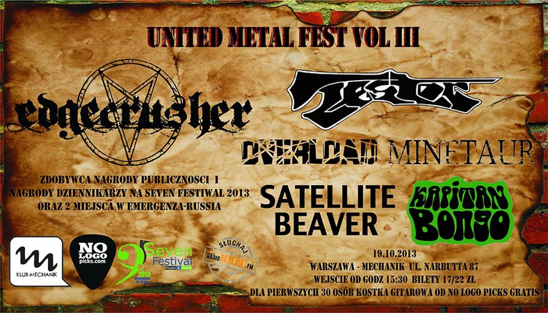 United Metal fest vol III - Edgecrusher/Testor/Satellite Beaver/Overload /Minetaur/Kapitan Bongo (Klub Mechanik)